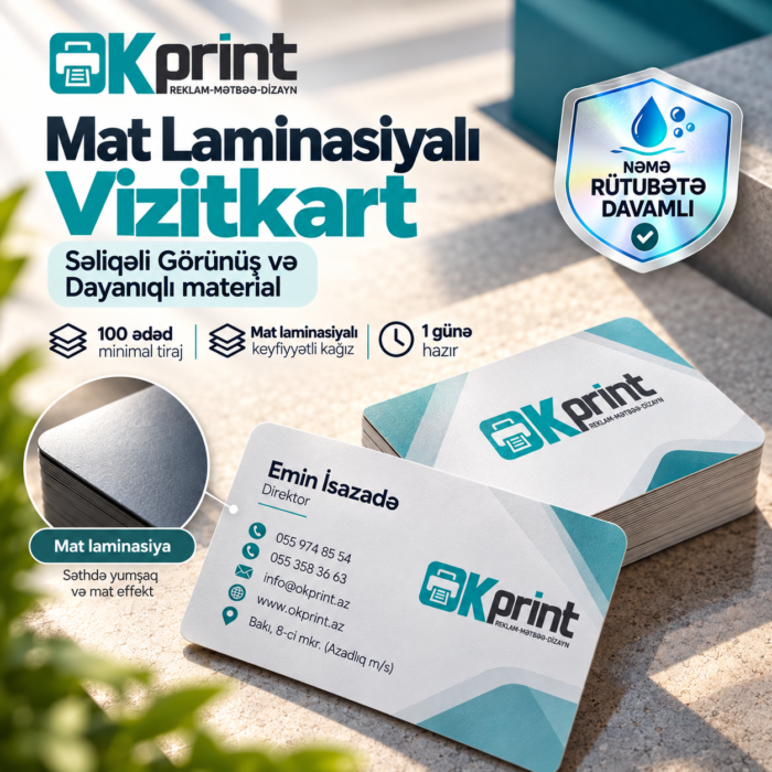 Mat laminasiyalı vizitkart, Ucuz vizitka, ucuz vizitkart. Vizitka sifarişi, vizitkartlar