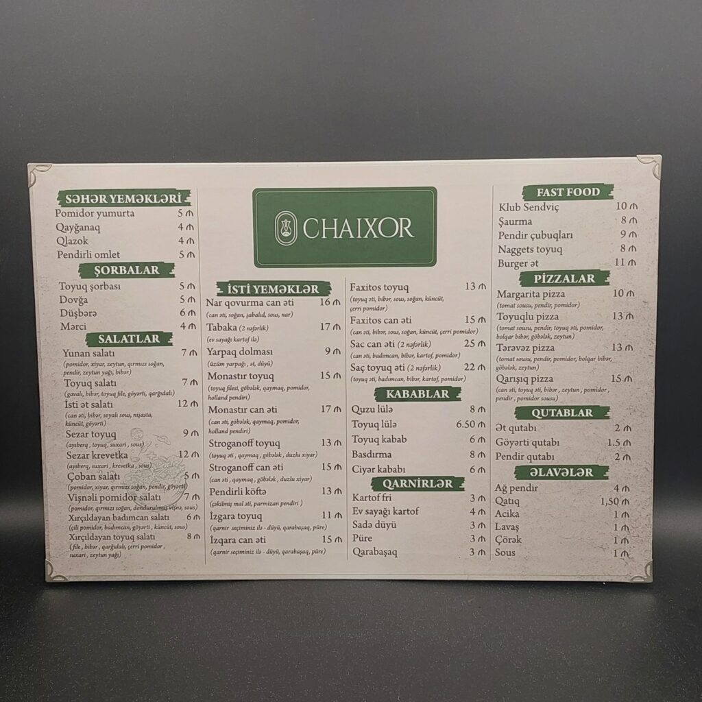 menyu çapı, karton menyu, sərt menyu, menyular, menyu sifarişi, menu çapı, menu