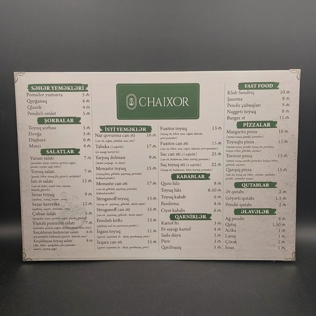 menyu çapı, karton menyu, sərt menyu, menyular, menyu sifarişi, menu çapı, menu
