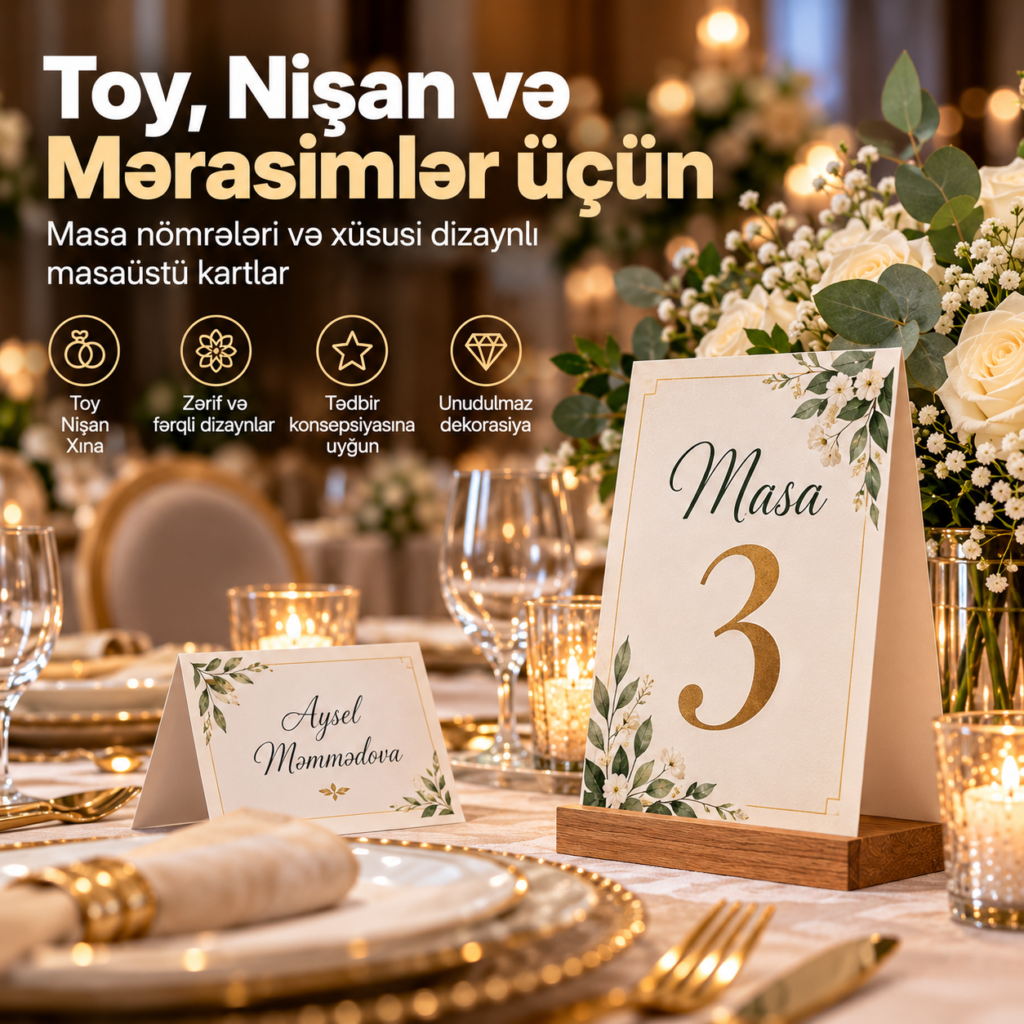 Toy və nişan üçün masaüstü kartlar